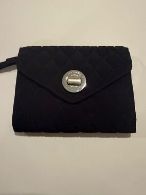 Vera Bradley Quilted Black Wristlet Wallet with Silver Turn-Lock Accent